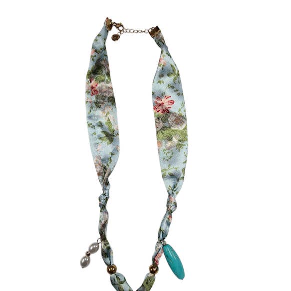Gold Fish Floral Silk Scarf Necklace NC-2006 for wholesale by Simply Jewels