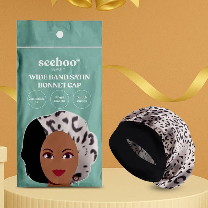 Wide Band Satin Bonnet Cap - Leopard for wholesale by seeboo