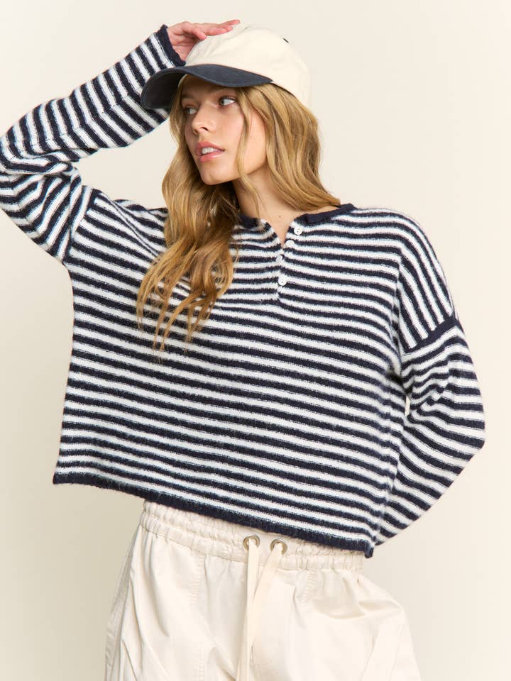 Striped Rolled Pullover Knit Sweater for wholesale by CANDESCENT