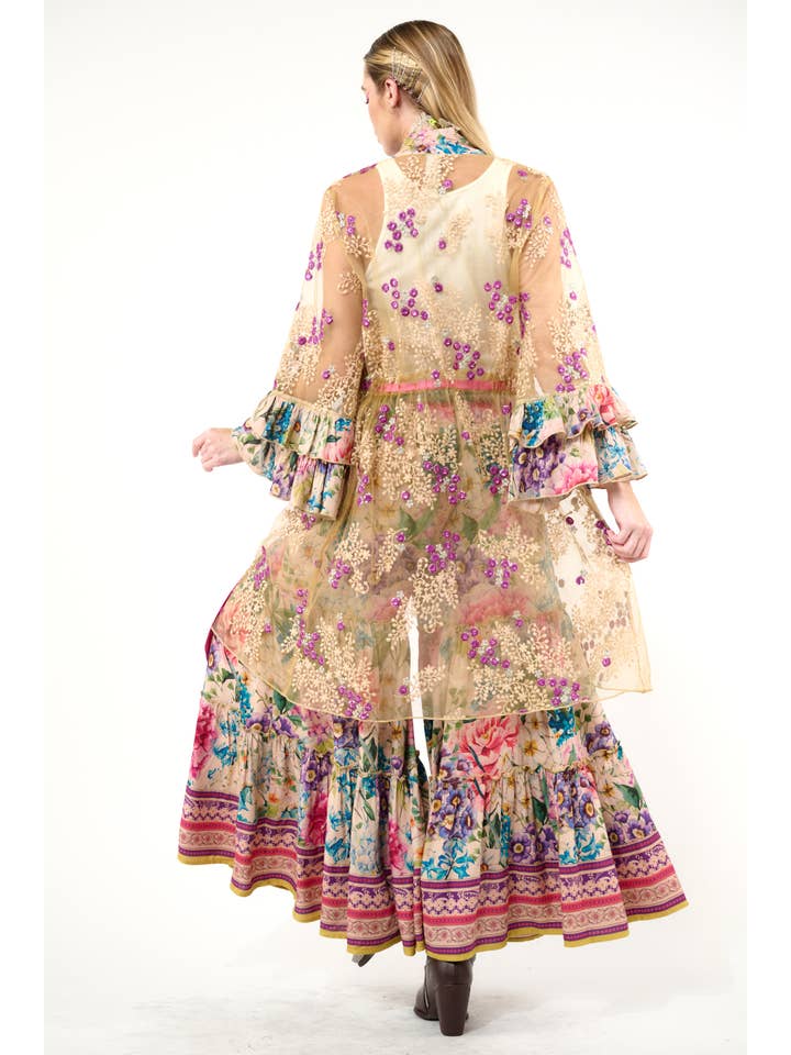 Antique Floral Miss September Embellished Mesh Kimono / Topper for wholesale on Faire14