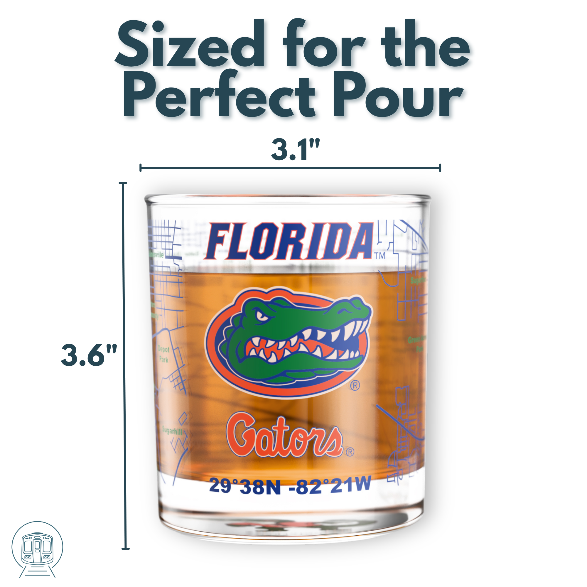 Greenline Goods - Wholesale Cocktail/Liquor Glass - University of Florida Gators College Whiskey Glasses (Set of 2), 10 oz – Full-Color Logo + Campus Map4