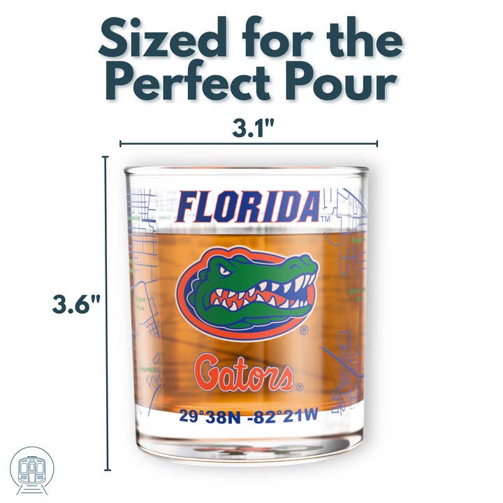 Greenline Goods - Wholesale Cocktail/Liquor Glass - University of Florida Gators College Whiskey Glasses (Set of 2), 10 oz – Full-Color Logo + Campus Map4