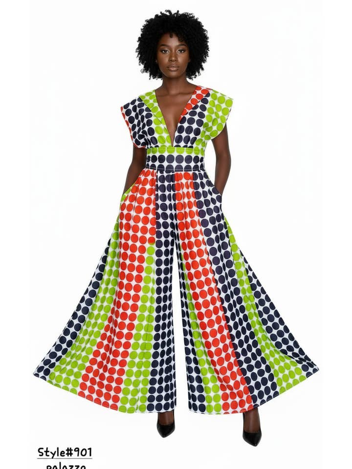 India Batik - Wholesale Jumpsuit - Dames - 901- Infinity Palazzo/Romper/Jumpsuit- Meerdere polkadot