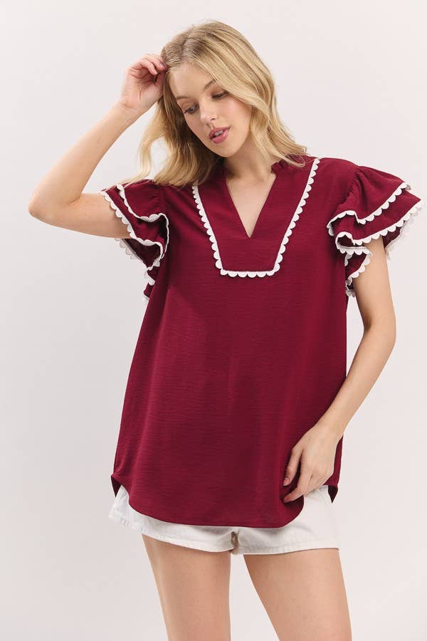 Sewn and Seen – Großhandel Bluse – Damen – Oberteil mit Rüschenärmeln und Muschelsaum15