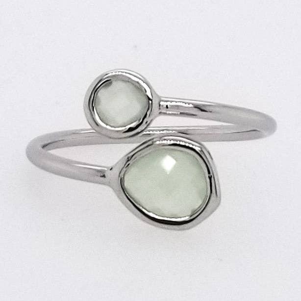 #RFT15- Framed Glass Adjustable Ring- Fluorite Silver for wholesale by The Beaded Wire Designs