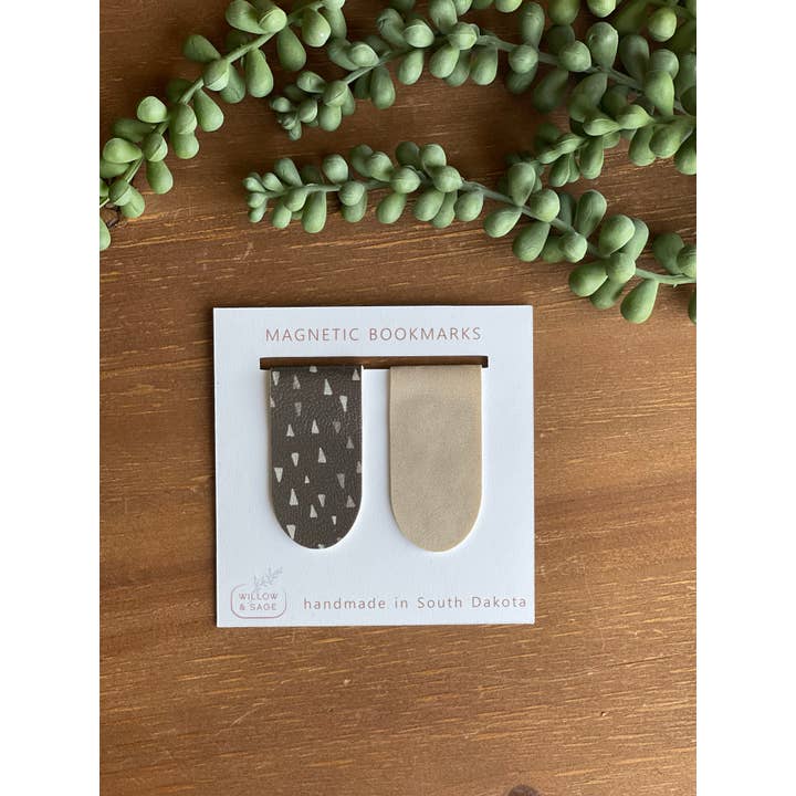 Willow & Sage - Wholesale Bookmark - Suede & Black Triangles Magnetic Bookmark Pair