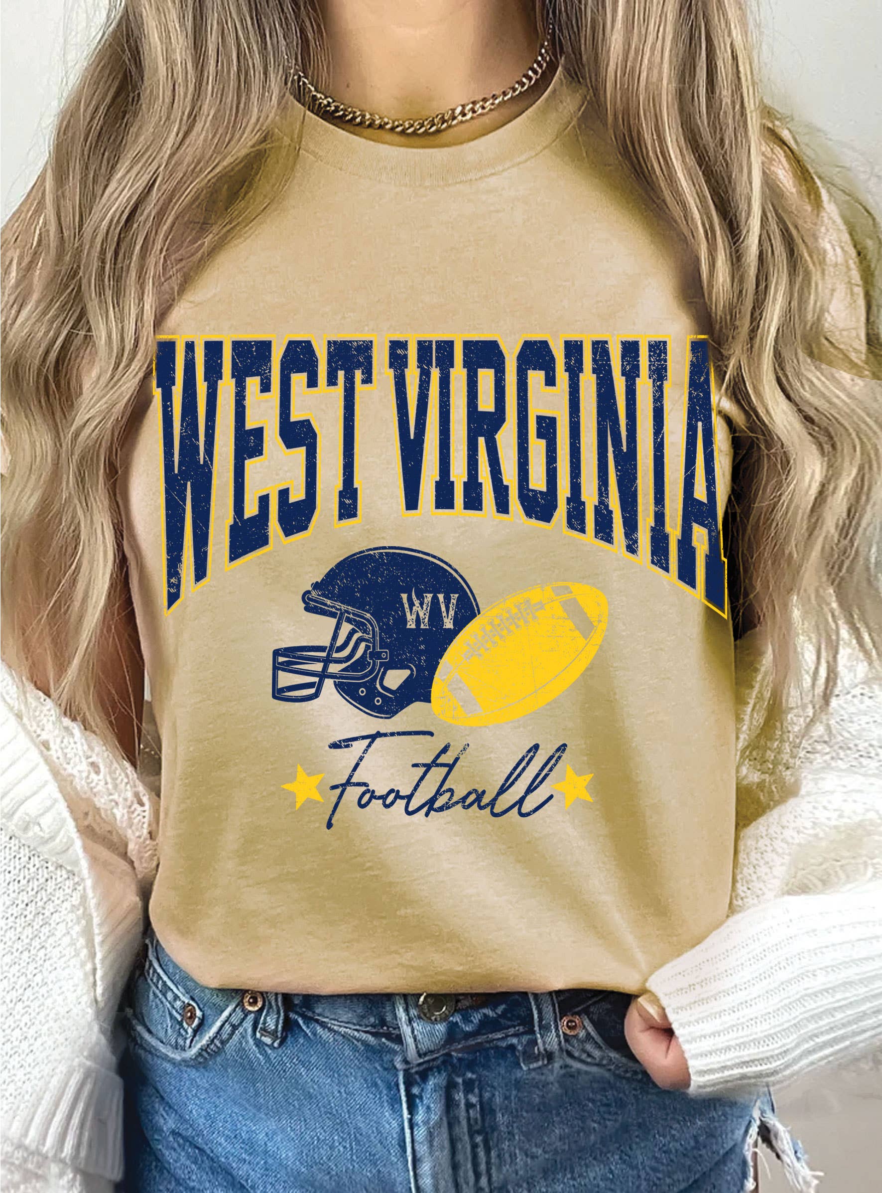 Rustee Clothing - Wholesale Screen Printed T-Shirt - Women's - WEST VIRGINIA FOOTBALL GRAPHIC TSHIRTS5