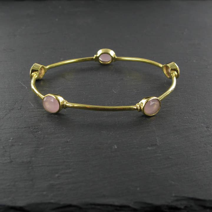 Siren Silver Ltd - Vente Bracelet jonc - Bracelet en laiton avec pierre ovale facettée5