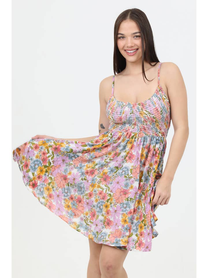 ANGIE – Großhandel Kleid – Damen – F4J69-A855 KLEID MIT GESMOKTEM MIEDER UND RUNDEM ROCK