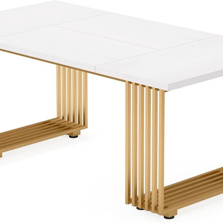 ShipItFurniture - Wholesale Side Table - White Gold Wood Dining Table 70 Inch Rectangular For Dining Room8