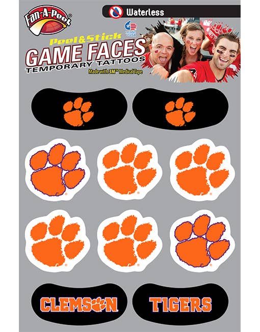 Fanapeel / Gamefaces - Wholesale Temporary Tattoo - Clemson Game Faces® Temporary Tattoos