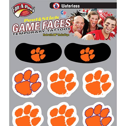 Clemson Game Faces® Temporary Tattoos for wholesale by Fanapeel / Gamefaces