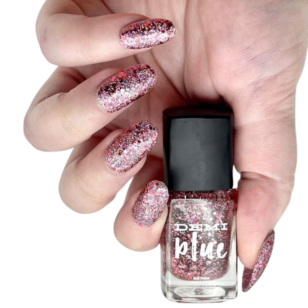 DEMIblue Clean and Vegan Nail Polish - Wholesale Nail Polish - Hot Rocs – Red Shimmer Glitter Vegan Nail Polish1