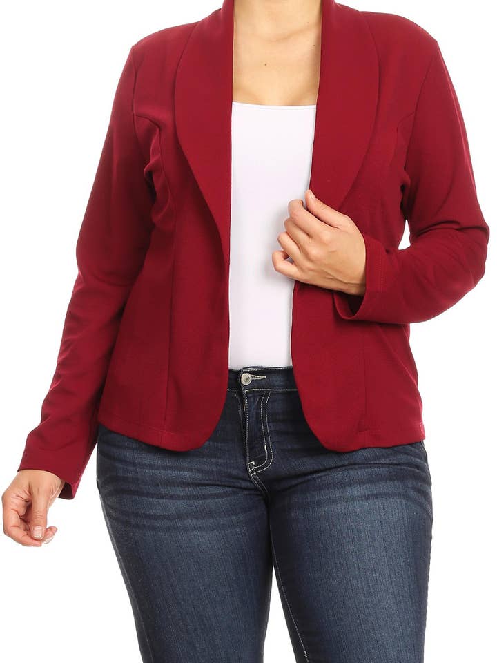 Women's Plus Size Casual Long Sleeve Blazer Jacket for wholesale by MOA COLLECTION