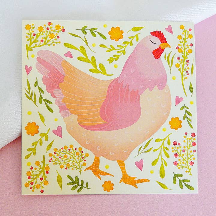 Mini tirage d'art « Rassemblement de poules » (4"x4") pour la vente par Cheeky Peach Designs