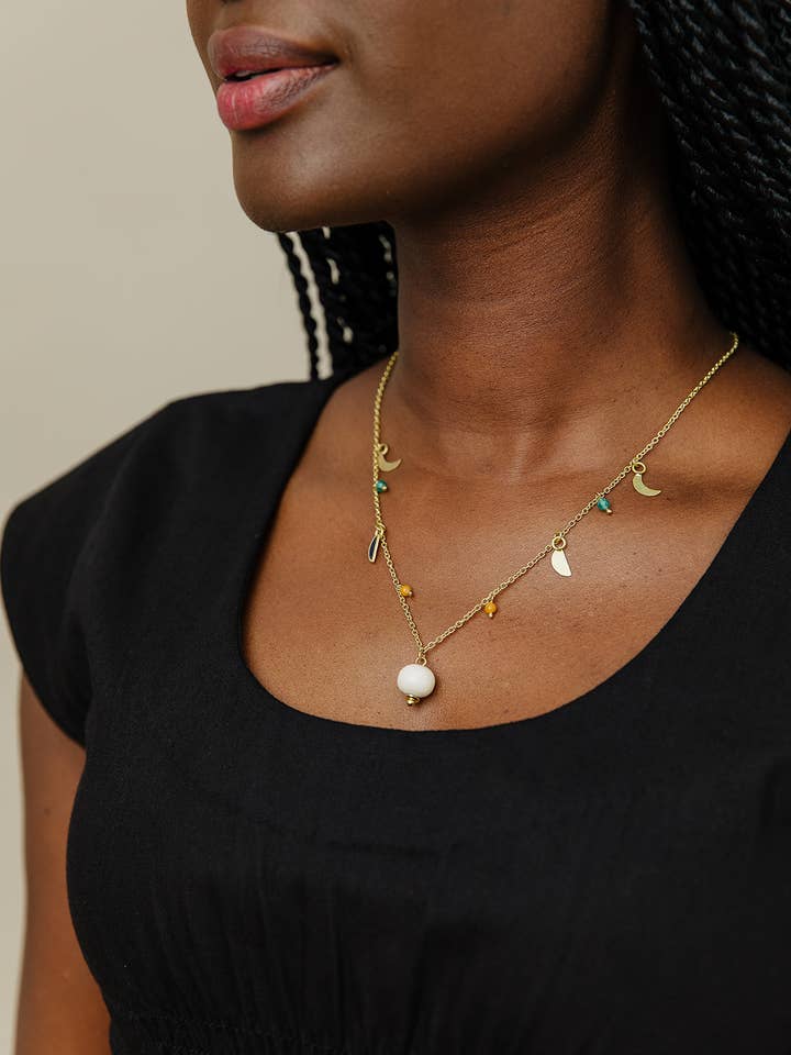 Enamel Moon Necklace Black for wholesale by Mata Traders