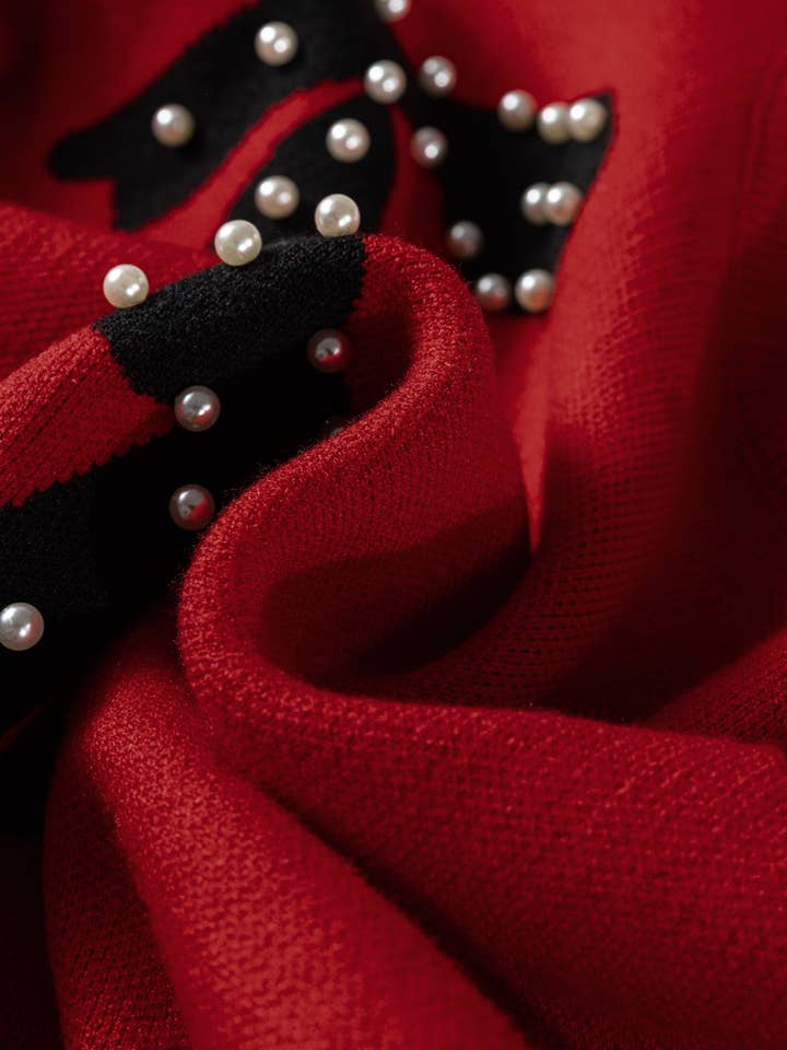 LALA LOO - Wholesale Knit Sweater - Women's - LALALOO Bow Pearl Embellished Ribbed Trim Sweater24