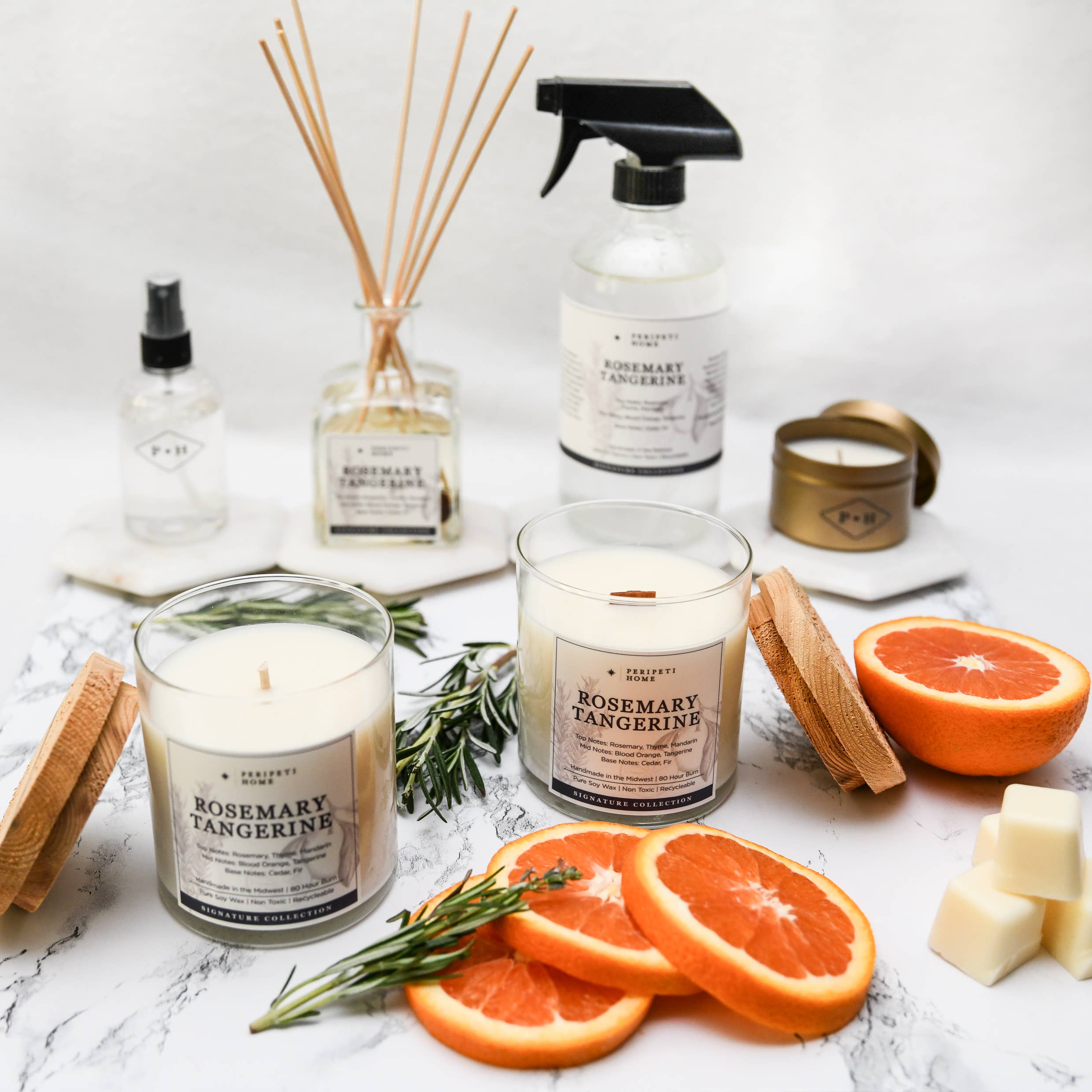 Rosemary Tangerine Soy Candle, Non-Toxic, Energizing for wholesale by Peripeti Home