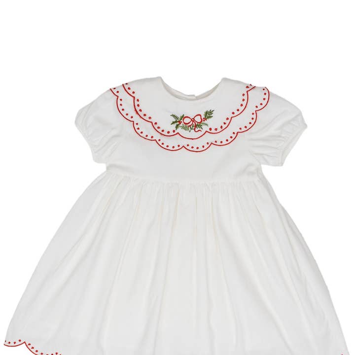 Collette White Holly Wreath Dress for wholesale by The Oaks Apparel Company