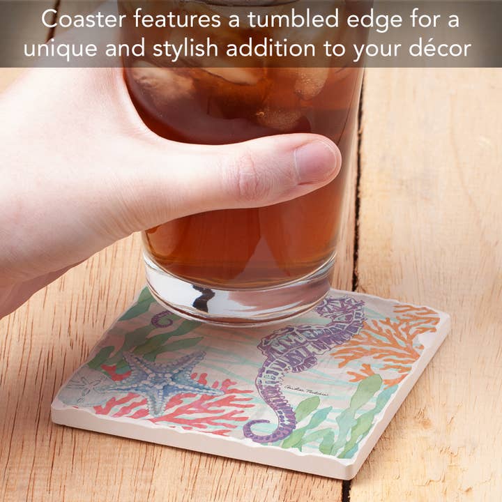 Conimar Promotions - Wholesale Coasters - "Salt & Sea-Seahorse" Single Absorbent Tumbled Tile Coaster5