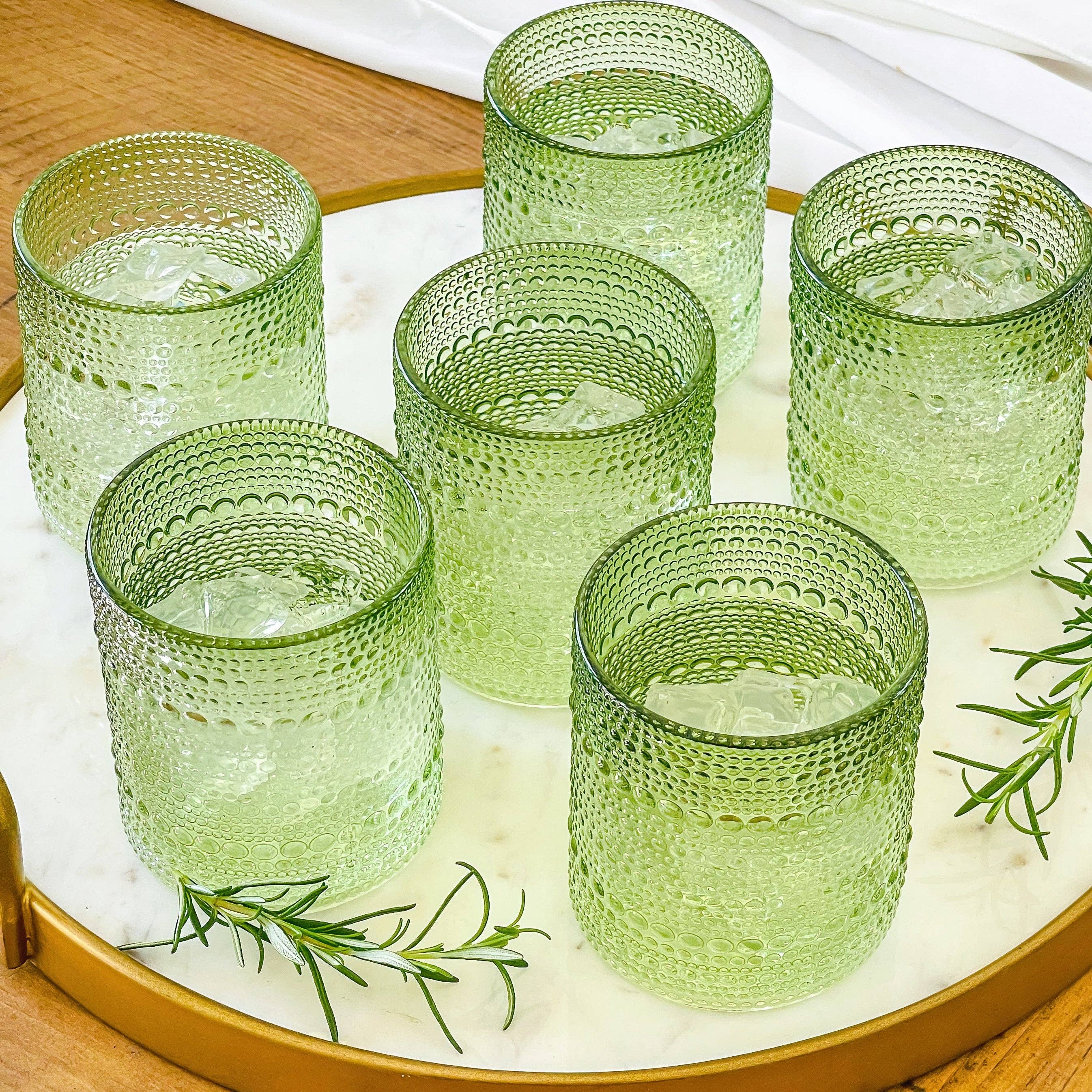 Kate Aspen - Wholesale Cocktail/Liquor Glass - 10 oz Beaded Sage Green Old Fashion Drinking Glass Set of 64