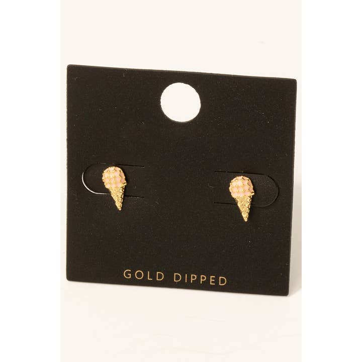 Gold Dipped Epoxy Ice Cream Cone Stud Earrings for wholesale by Fame Accessories
