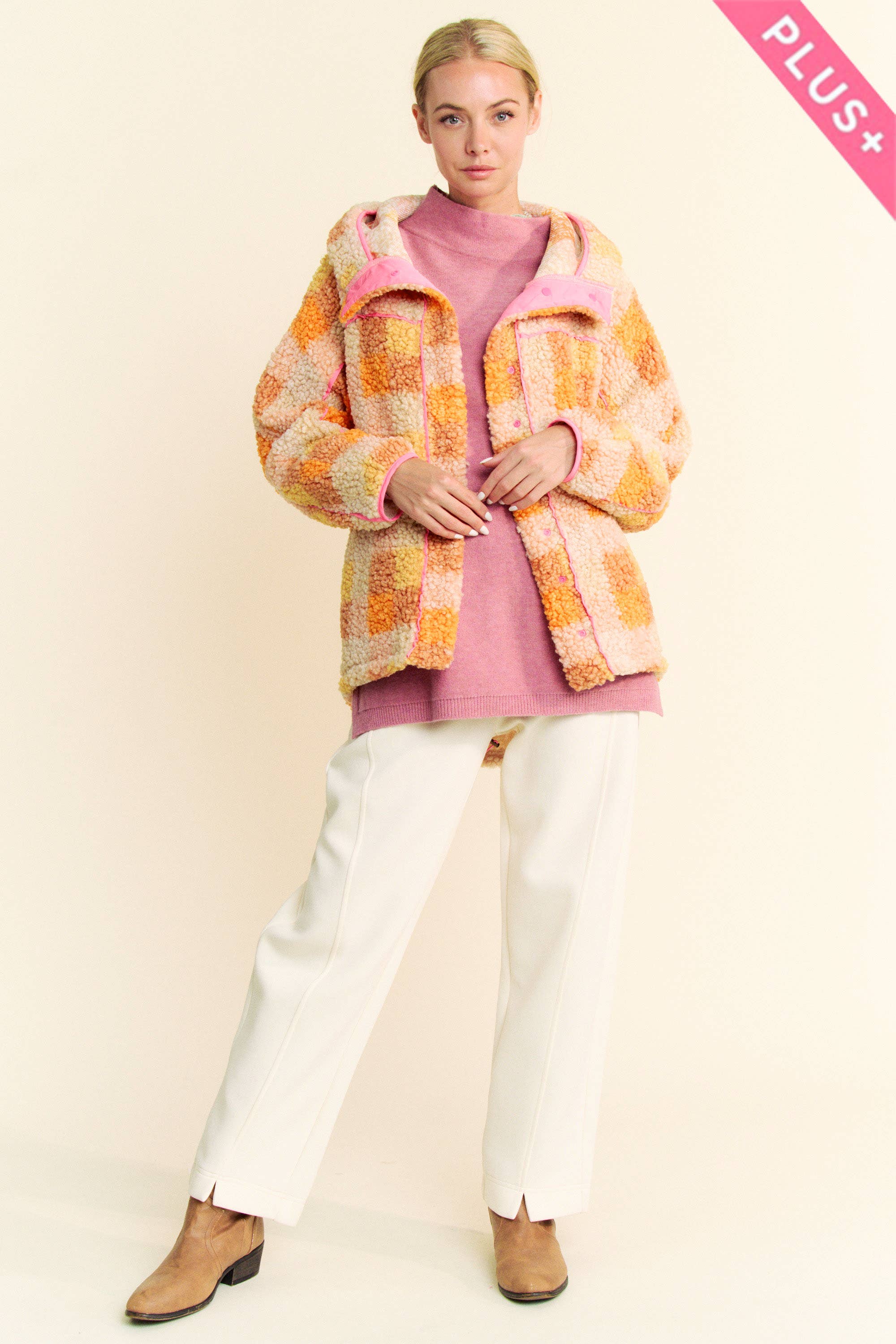 arancia GIACCA PLUS IN TARTAN CON BORDATURA A CONTRASTO CON ORLO A SPIRITO in vendita all'ingrosso su Faire7