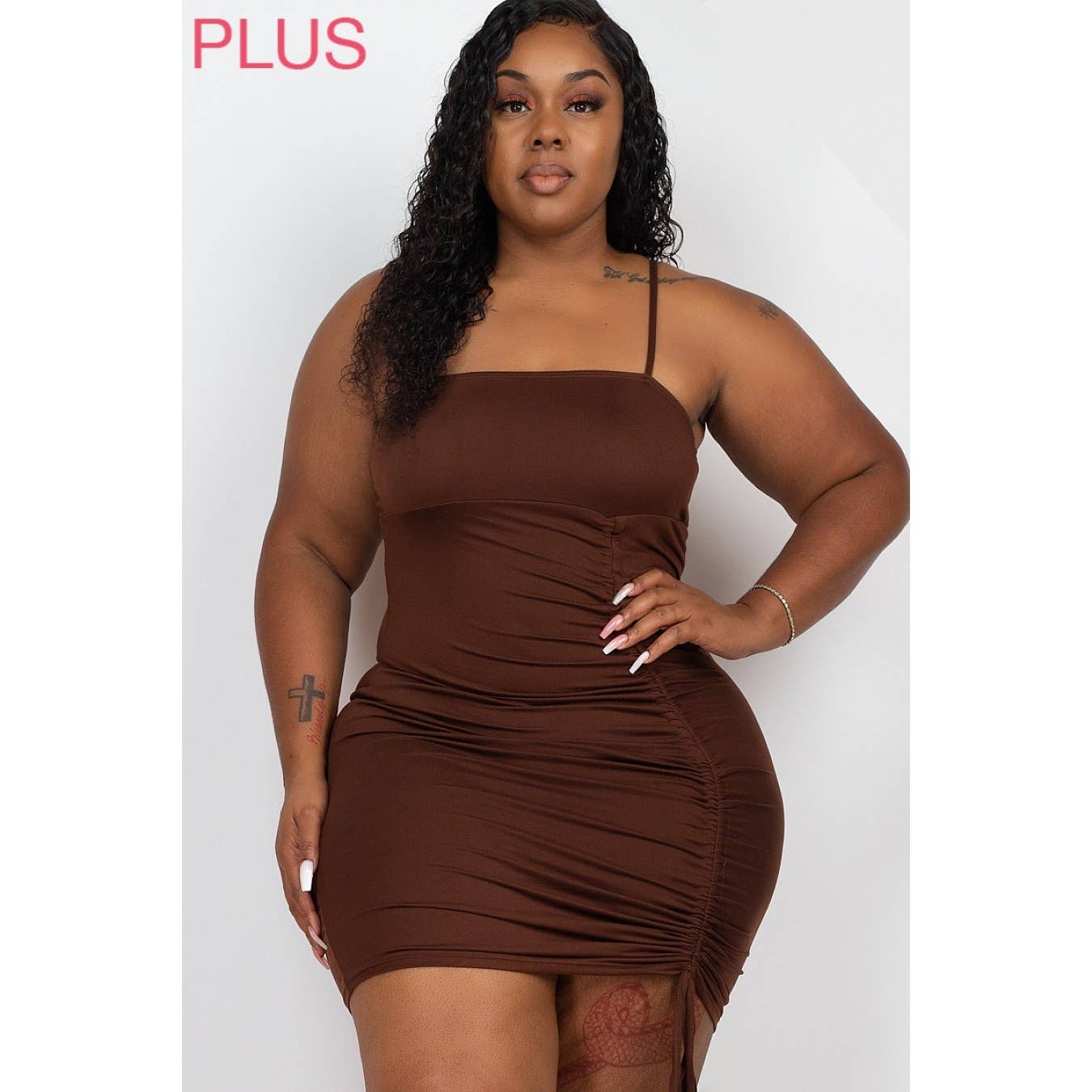 Timeless - Wholesale Dress - Women's - Plus Size Ruched Drawstring Mini Dress7