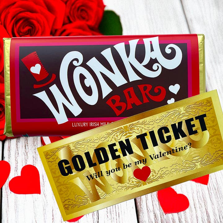 "Queres ser o meu Valentim?" -Bilhete Dourado Wonka Bar por atacado de Sweet Living Kilkenny