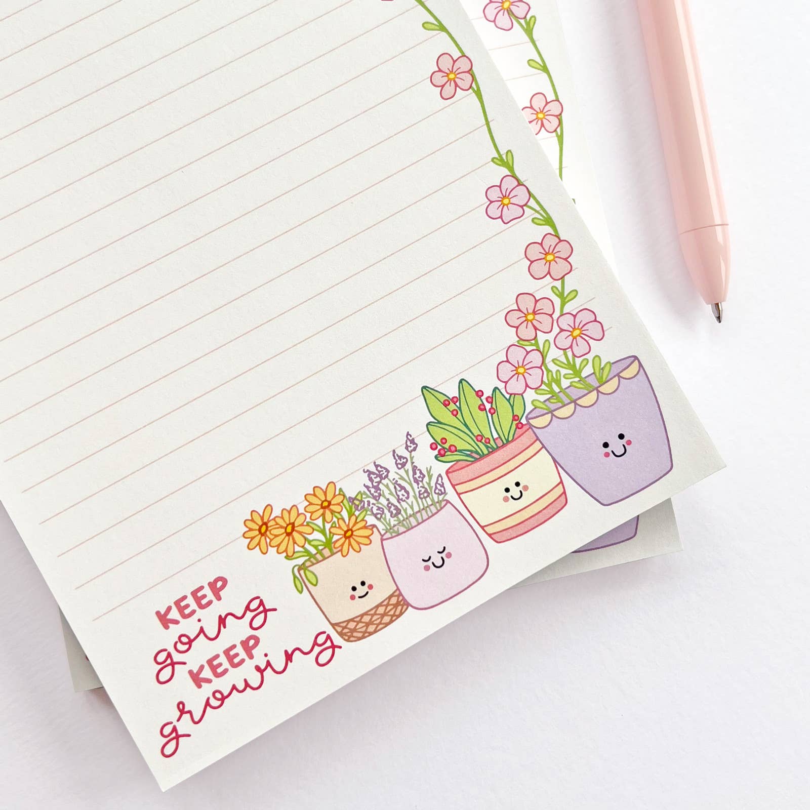 The Rosy Redhead - Wholesale Notepad - Keep Growing Cute Plant Flowers 5" x 7" Lined Desk Notepad5