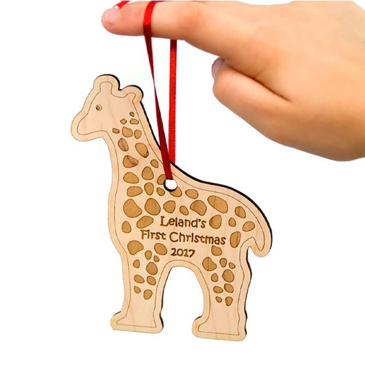 Personalized First Christmas Baby Giraffe Ornament for wholesale by Little Wooden Wonders