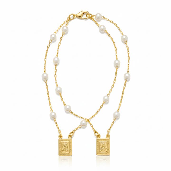 Guadalupe Gifts - Wholesale Jewelry Set - Gold-Plated Pearl Scapular Charm Necklace & Bracelet (jewelry set)3