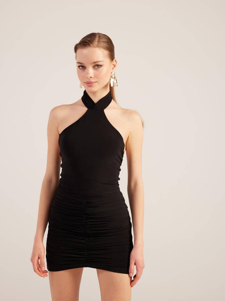 Buy Me Fur - Wholesale Dress - Women's - Rachel Black Halter Neck Mini Dress2