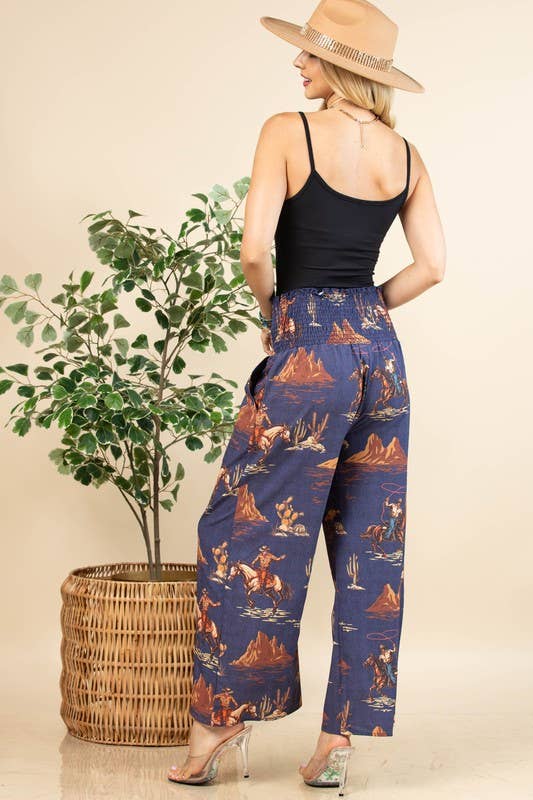 Denim Blå AV1243-WALLY WESTERN COWBOY DENIM PRINT VÆVEDE BUKSER for engroshandel på Faire12