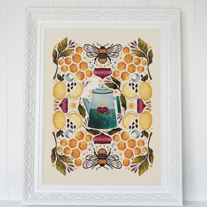 Kristin Heldt Art - Wholesale Art Print - Lemon and Honey Bee Art Print
