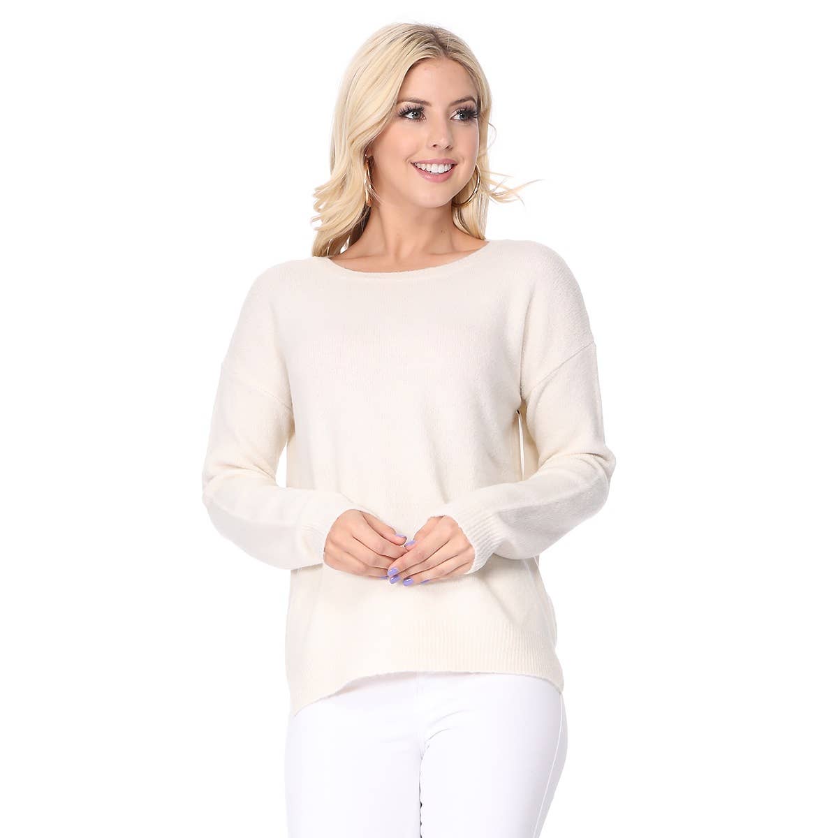 Mak – wholesale Pullovertröja - Dam – Crewneck stickad tröja med sidoslits MK801513