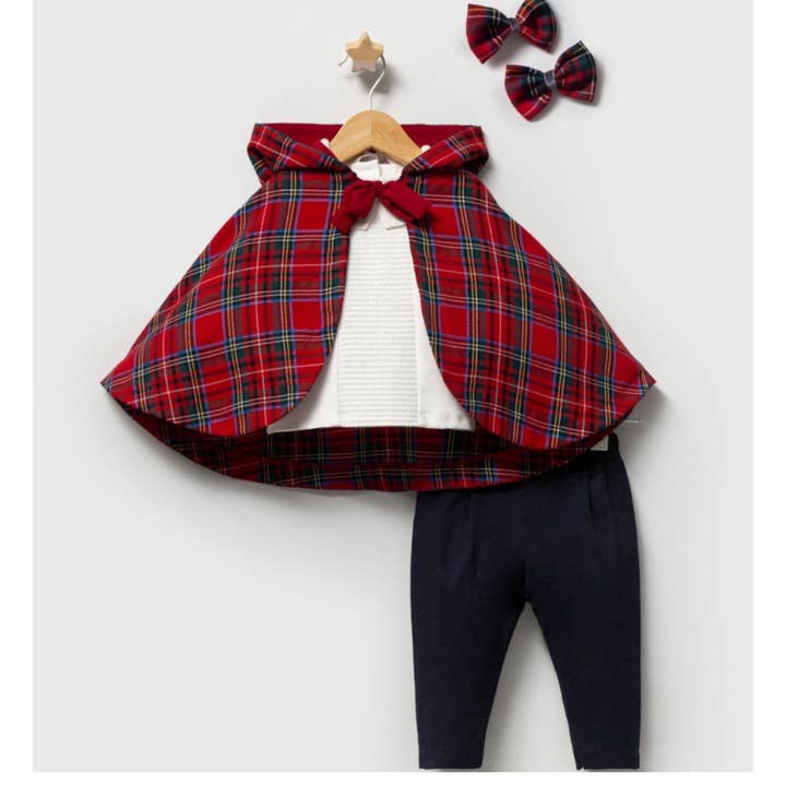 Baby Girl 3-Piece Outfit (6-24M) – Plaid Cape,Top & Leggings for wholesale by Omnis Pura