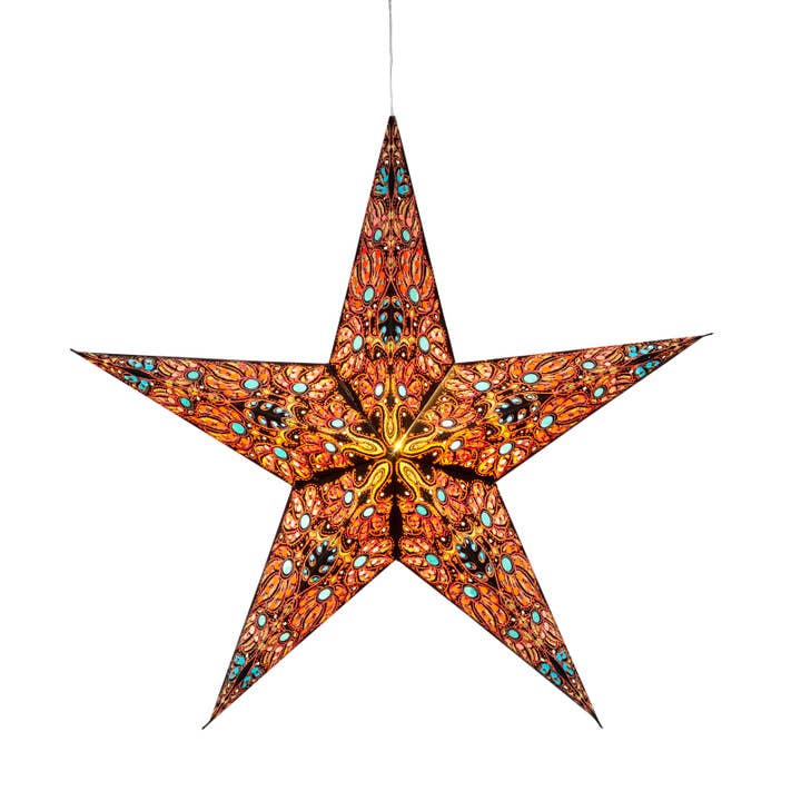 Artschatz LLC - Wholesale Paper Lantern/Lamp - Cosecha 5 Pointer 24" Black/Yellow Paper Star Lantern Light6