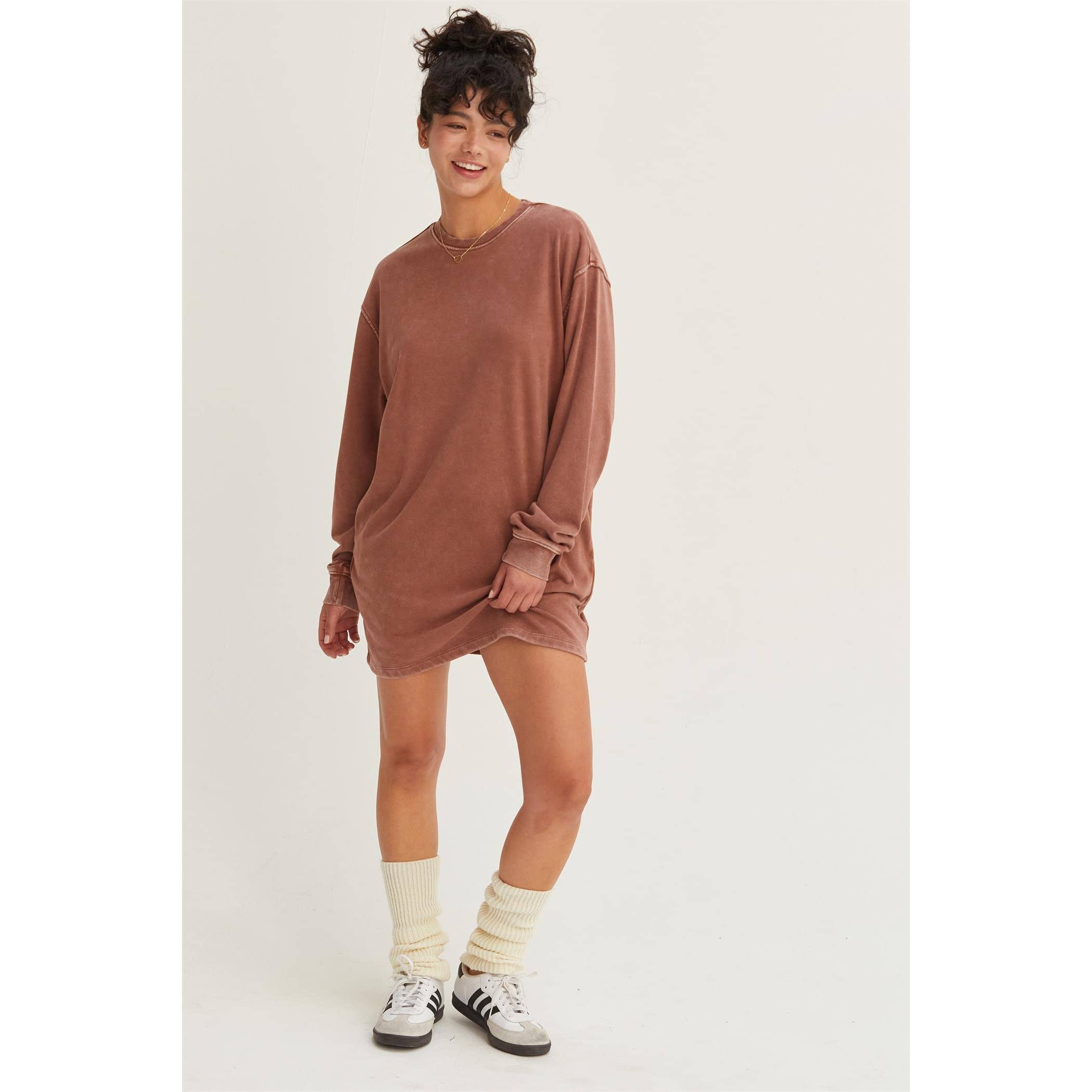 Double Zero - Wholesale Dress - Women's - Long Sleeve Oversized Mini Dress49