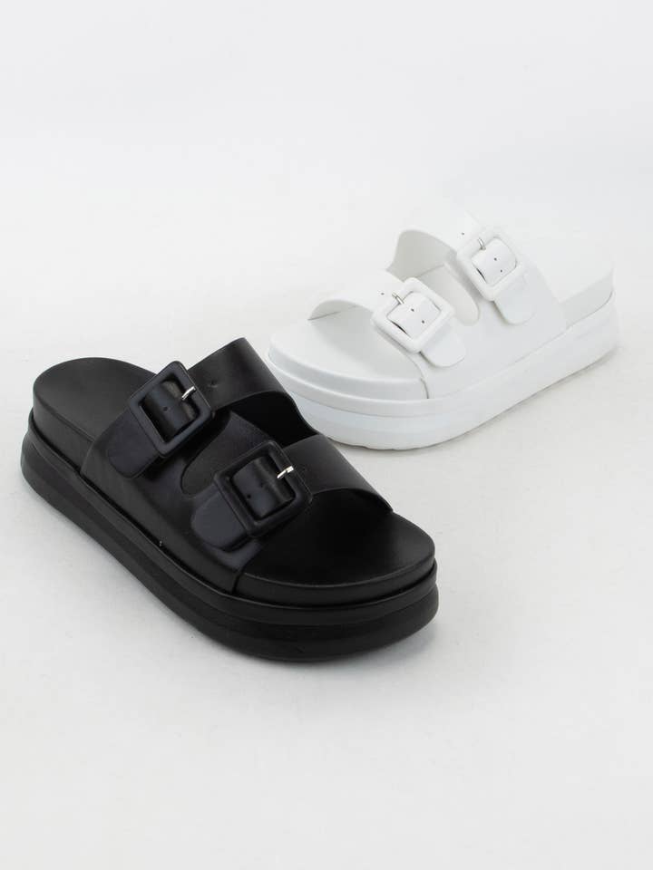CCOCCI - Wholesale Sandals - Women's - DANASO CHUNKY PLATFORM DOUBLE BUCKLED STRAPS SANDALS