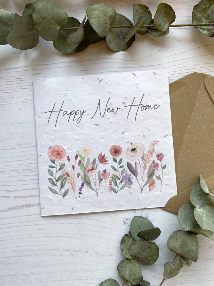 Seed Paper New Home Card - Blush Pink Flower Meadow for wholesale by PoppyForrest