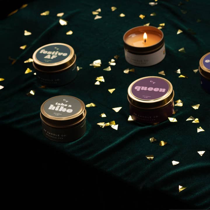 GP Candle Co. – wholesale Travel candles – Festive AF Just Because 4 oz. Candle Tin3
