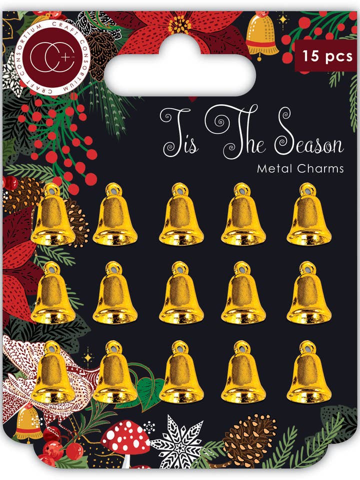 Craft Consortium Tis the Season - Metal Charms - Gold Bells for wholesale by Ecstasy Crafts Distributing