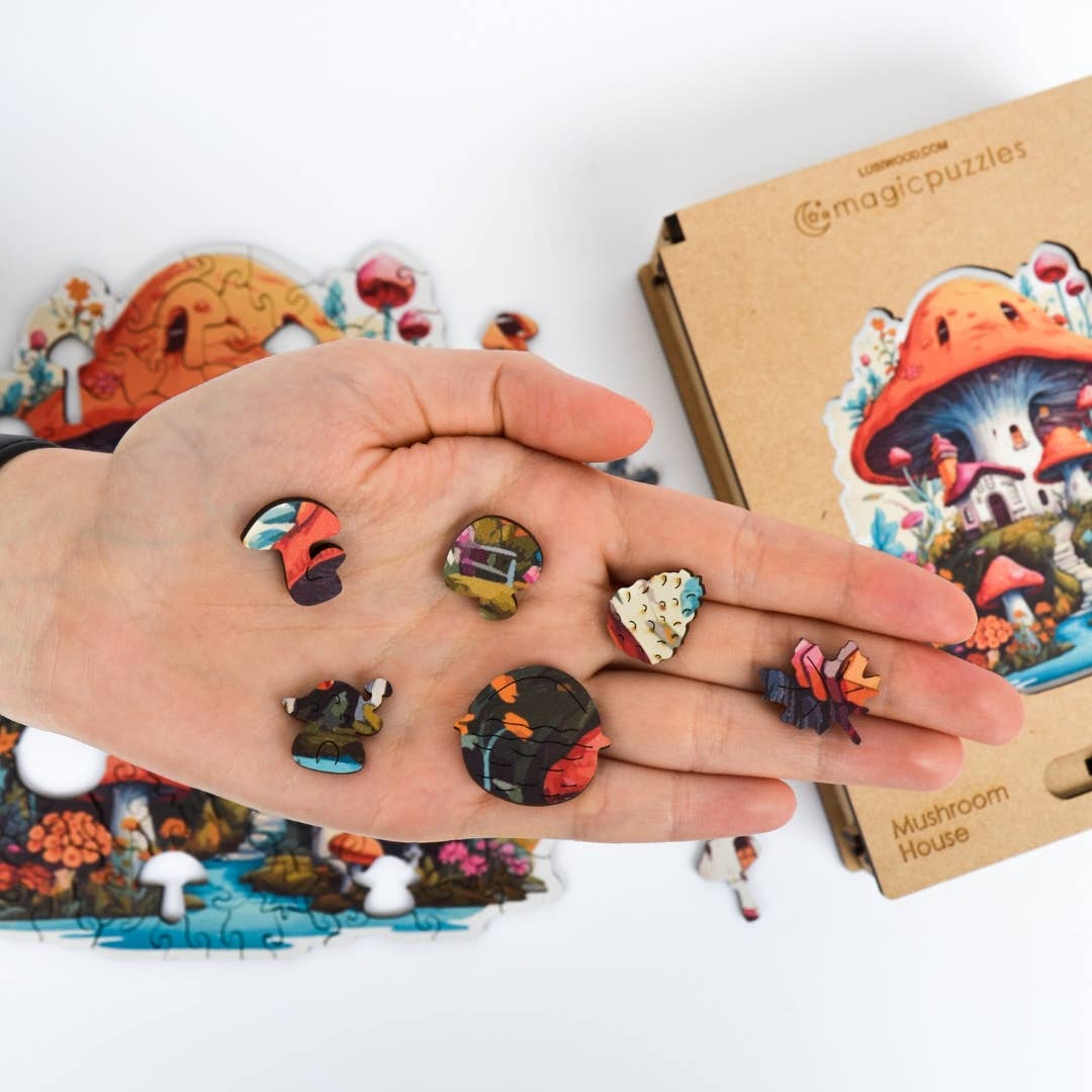 Lubiwood – Engroshandel Puslespil - Voksen – Mushroom House puslespil i træ A4 i premium æske7