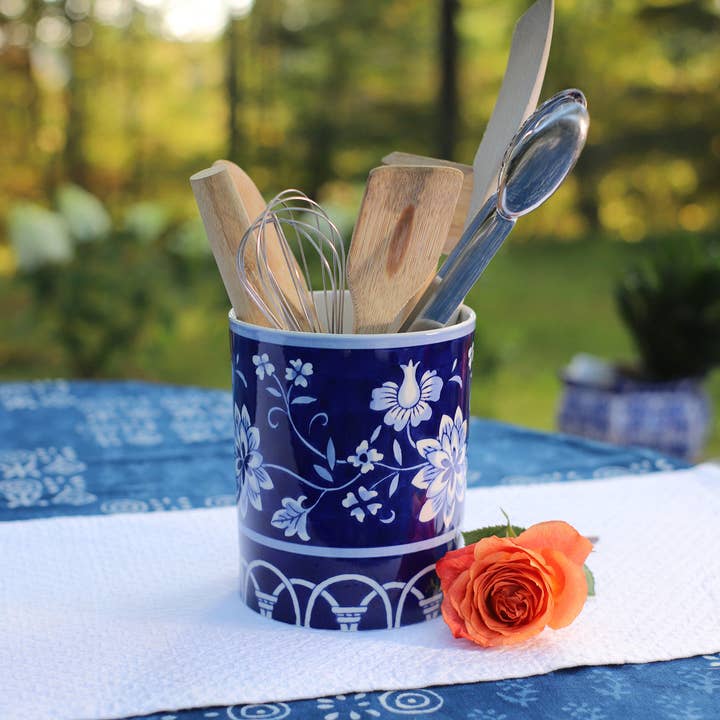 Euro Ceramica | ClayBarnHome - Wholesale Utensil Holder - Blue Garden Utensil Holder