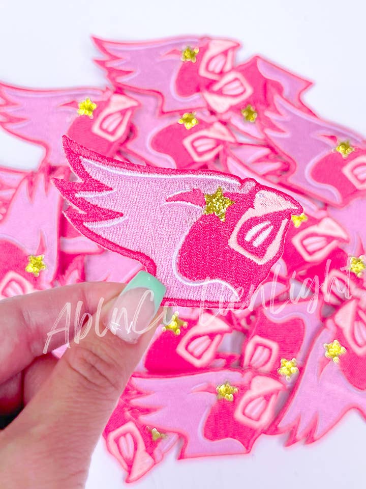 preppy pink cardinals mascot patch trucker hat patch iron on for wholesale by ABLNco