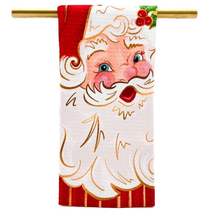 Pretty N' Red Santa Tea Towel - Christmas Hand Towel for wholesale by Rachel Brooks Design, LLC