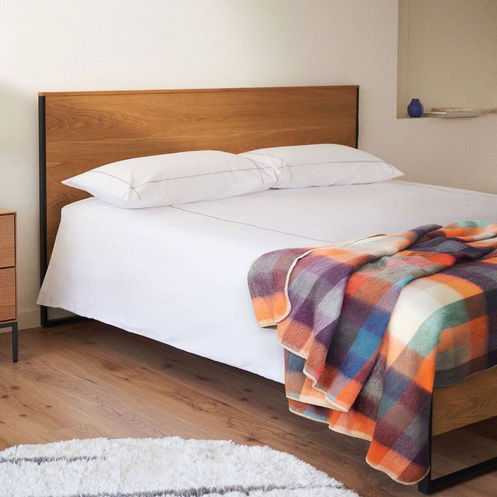 ECUALAMA - Wholesale Throw Blanket - Anzu - Baby Alpaca Wool Throw Blanket / Sofa Cover - Queen 96 x 66 in - Multicolor Checker Plaid In Orange Blue Brown11