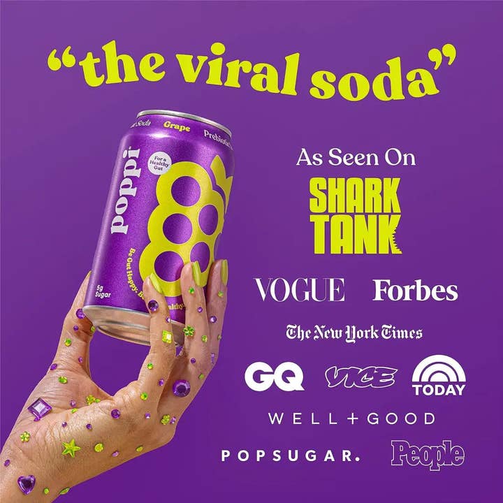 Echo Sales Canada - Wholesale Soda/Carbonated Drink - POPPI Sparkling Prebiotic Grape Soda, case 12ct