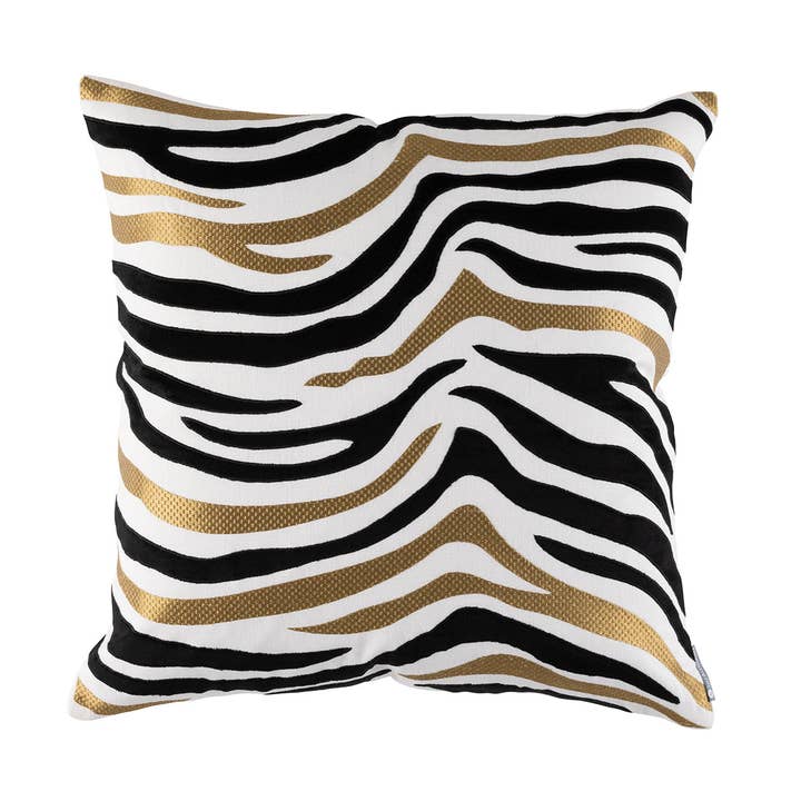 Coussin carré Tiger blanc/noir/doré 22 x 22 pour la vente par Lili Alessandra